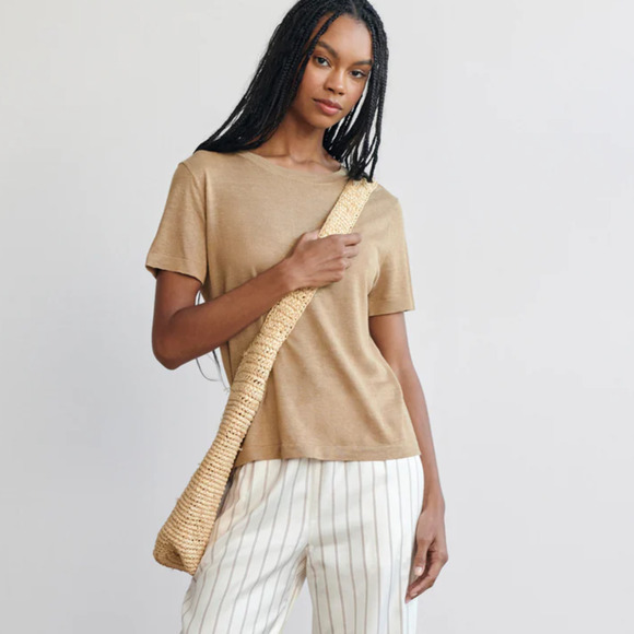 Jenni Kayne Women's Hemp Blend Tee t-shirt in heather camel brown sz M - Picture 1 of 9